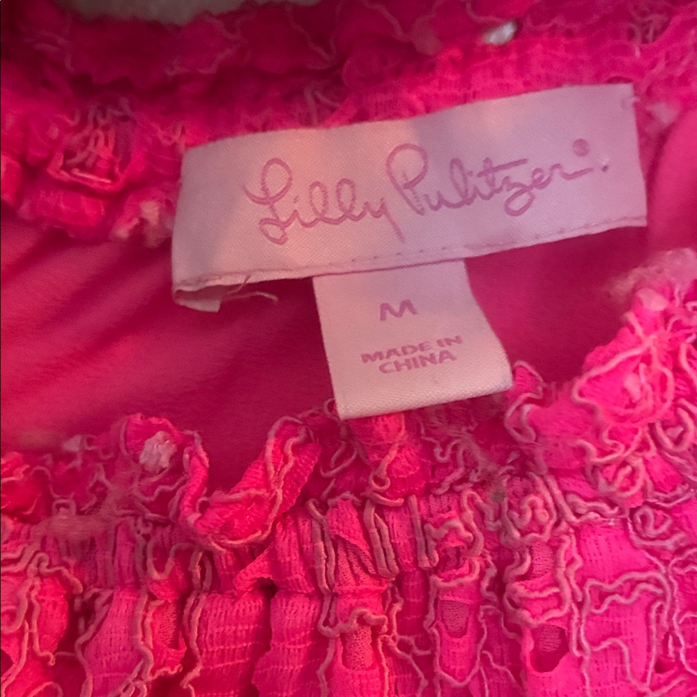 Lilly Pulitzer Bright Hot Pink Marble Lace Top Women's size M - Picture 2 of 5